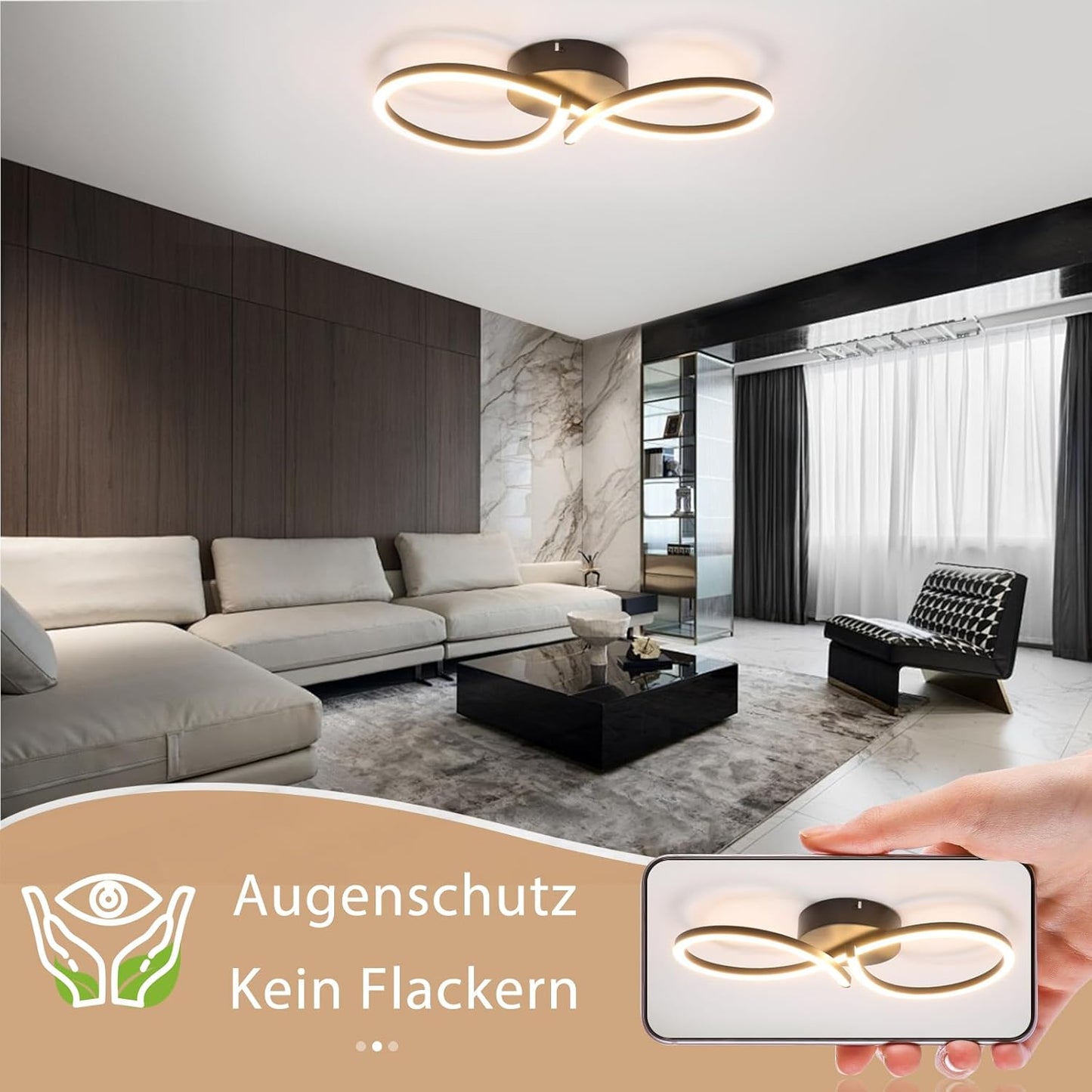ZMH Deckenlampe LED Deckenleuchte Wohnzimmer - 24W Wohnzimmerlampe Modern Kreative Design Schwarz Küchenlampe 3000K Warmweiß Schlafzimmerlampe Flur Metall Deckenleuchten für Küche Büro