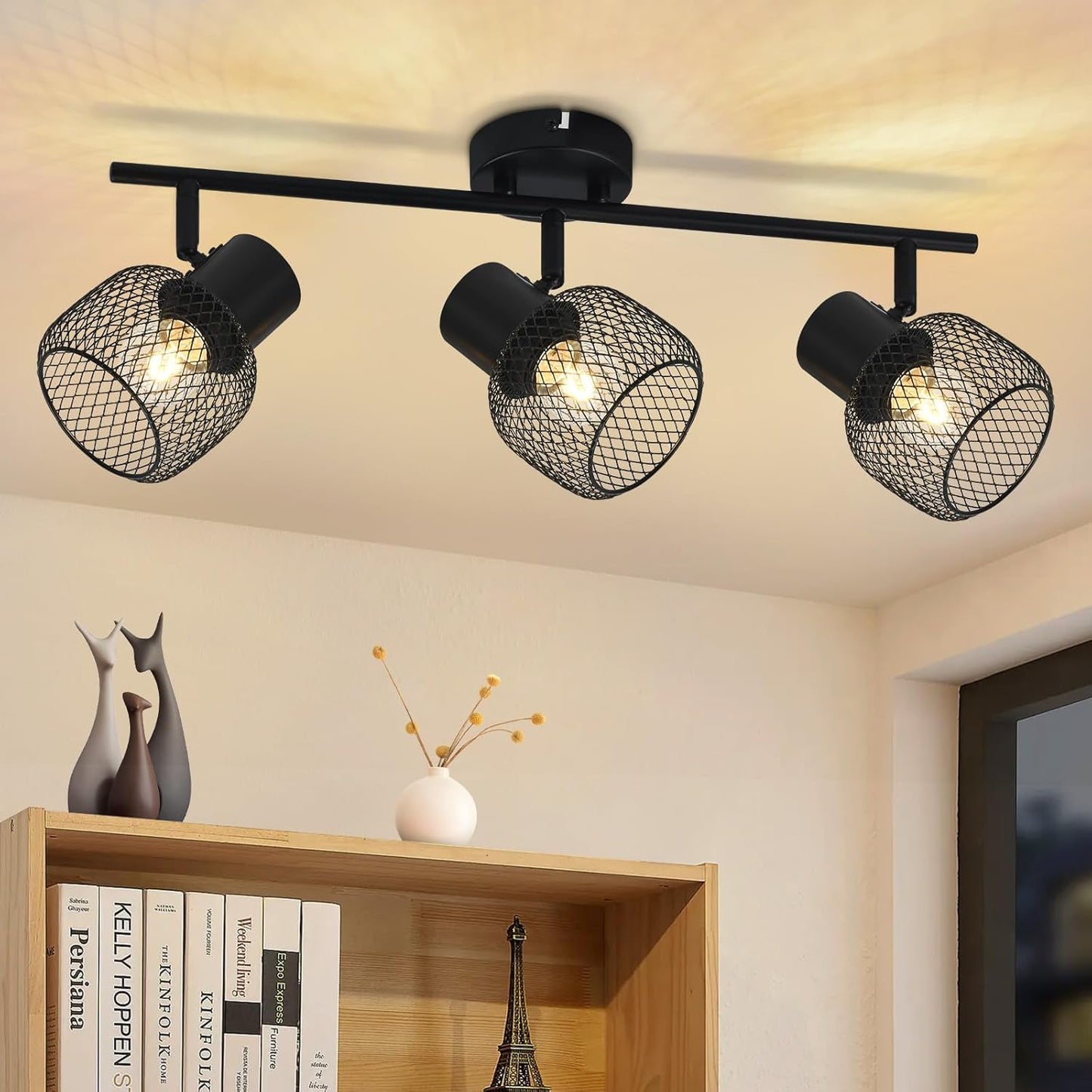 ZMH  Deckenspots Schwarz Deckenlampe Vintage - 3 Flammig Deckenlampe Metall Schwenkbar 330¡ãLED Strahler Innen f¨¹r Wohnzimmer Schlafzimmer flur K¨¹che Kinderzimmer E27 Max.25W Ohne Leuchtmittel