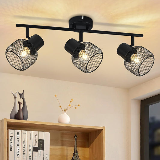 ZMH  Deckenspots Schwarz Deckenlampe Vintage - 3 Flammig Deckenlampe Metall Schwenkbar 330¡ãLED Strahler Innen f¨¹r Wohnzimmer Schlafzimmer flur K¨¹che Kinderzimmer E27 Max.25W Ohne Leuchtmittel