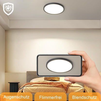 Deckenlampe LED Deckenleuchte Badezimmer - Ø30cm Badezimmerlampe Flach Schwarz Rhombenplatte Badlampe Rund Schlafzimmer Küchenlampe 24W Warmweiß Flurlampe Deckenbeleuchtung für Küche Flur Bad