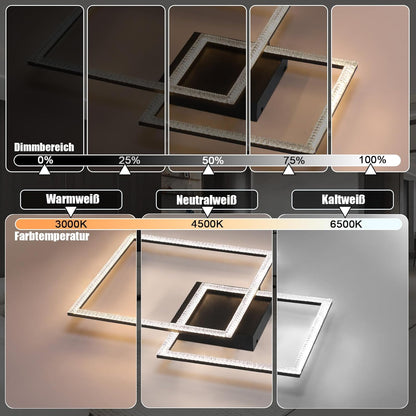 ZMH Deckenlampe LED Deckenleuchte Wohnzimmer - Wohnzimmerlampe Dimmbar Küchenlampe 54W Schwarz Schlafzimmerlampe Modern Design Quadraten Deckenbeleuchtung mit Fernbedienung für Schlafzimmer Küche
