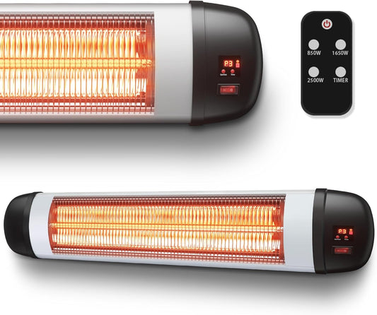 ZMH Terrassen-Infrarotheizung – 2500 W Infrarot-Heizung für den Außenbereich mit Fernbedienung, elektrische Heizung, Wandmontage, 3-stufige Heizung, Außen-Terrassenheizung für Badezimmer, Balkon, Garten