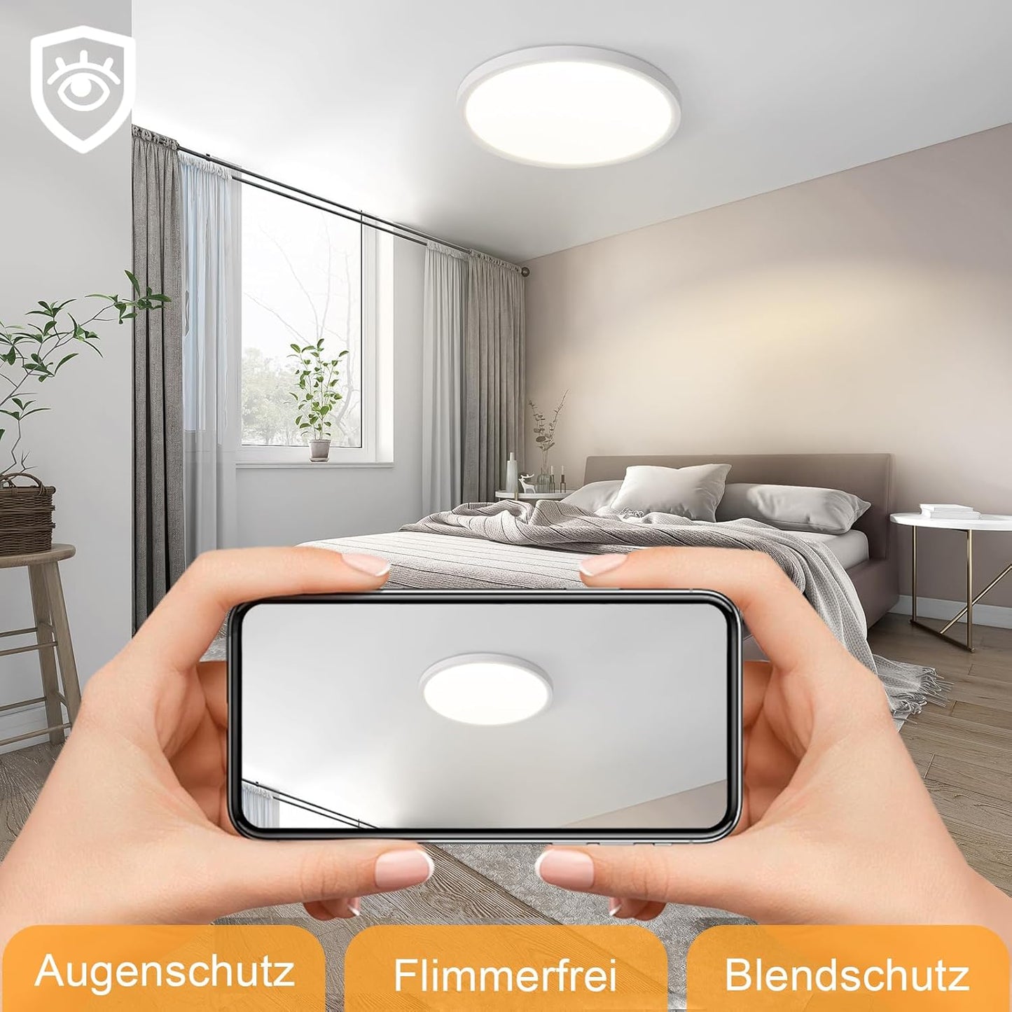 Deckenlampe LED Deckenleuchte Flach - Ø30cm Badezimmerlampe Badezimmer Dimmbar Rhombenplatte Küchenlampe Rund Schlafzimmerlampe Weiß 24W Flurlampe Badlampe für Bad Küche Flur Schlafzimmer