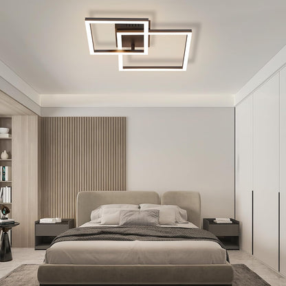 ZMH Deckenlampe LED Deckenleuchte Wohnzimmer - 20W Wohnzimmerlampe Warmweiß Schlafzimmerlampe Modern Design Schwarz Küche Lampe Eckig Deckenbeleuchtung für Schlafzimmer Flur Büro