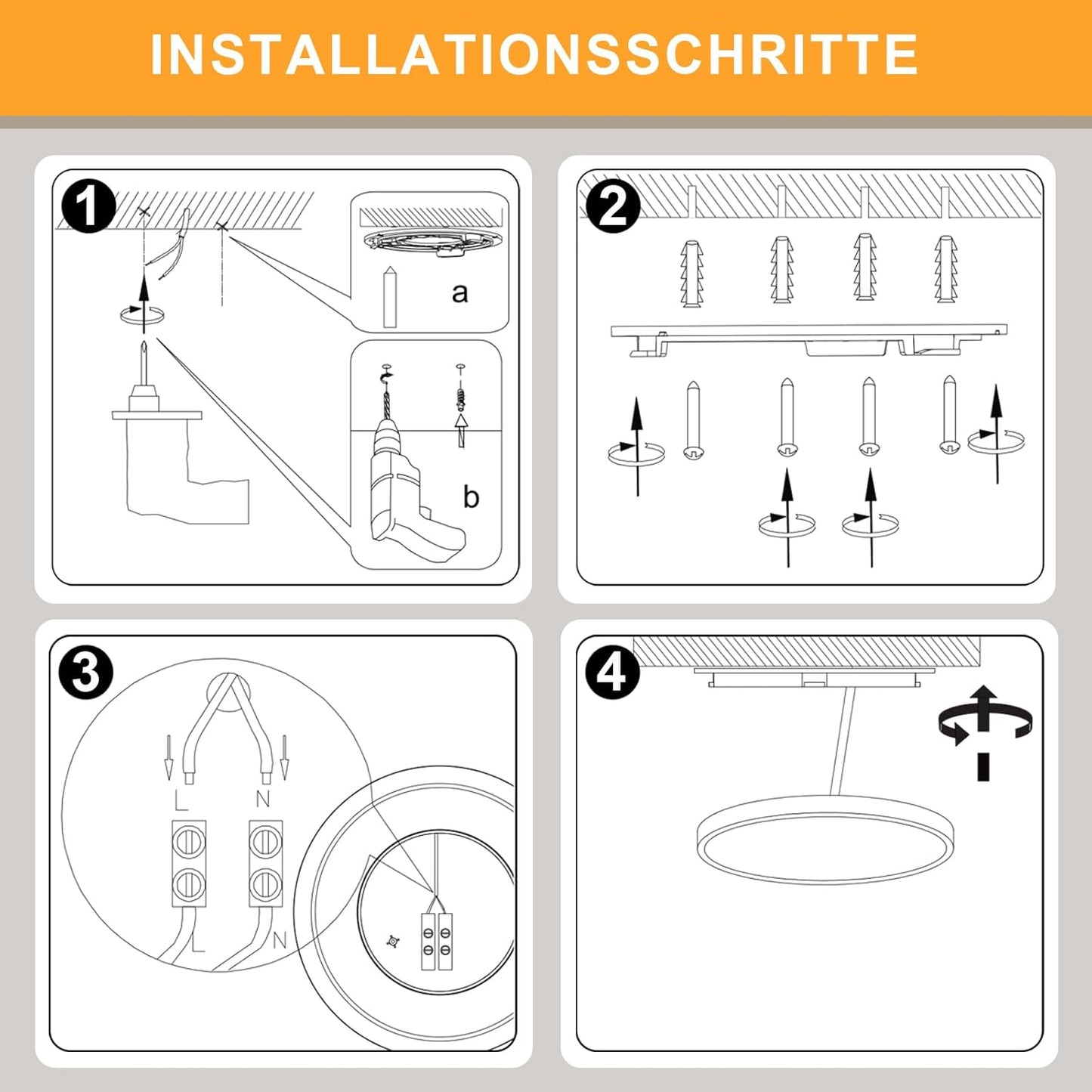 ZMH Deckenlampe LED Deckenleuchte Badezimmer - Ø22cm Badezimmerlampe Flach 18W Rhombenplatte Flurlampe Schwarz Küche 3000K Rund Küchenlampe Warmweiß Badlampe IP44 für Flur Bad Schlafzimmer