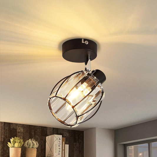 ZMH Deckenstrahler Flur Deckenspot Vintage - Deckenleuchte 1 Flammig Kristall Lampenschirm E14 Industrial Strahler Schwarz 350¡ãSchwenkbar Flurlampe MAX.40W f¨¹r K¨¹che Bett (Ohne Leuchtmittel)