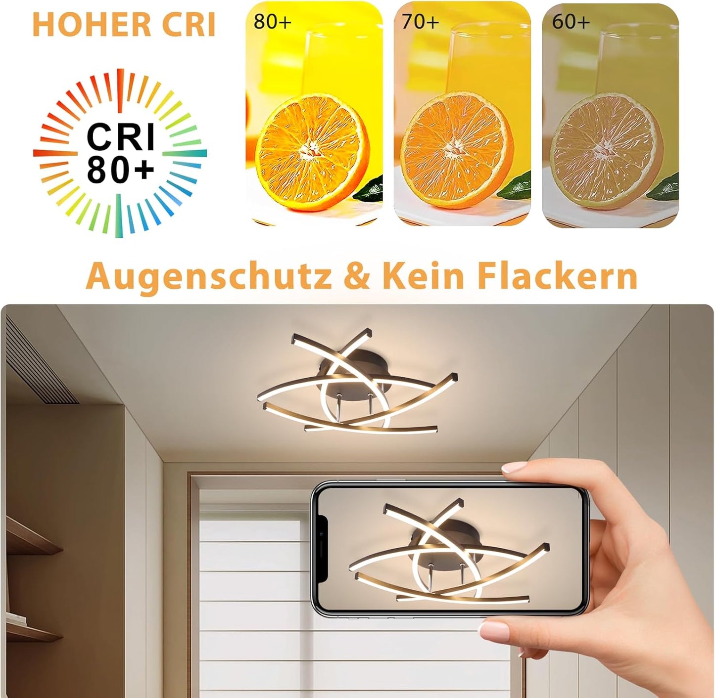 ZMH Deckenlampe LED Deckenleuchte Wohnzimmer - 32W Dimmbar Küchenlampe Schwarz mit Fernbedienung Modern Design Wohnzimmerlampe Metall Schlafzimmerlampe Flur Deckenleuchten für Kinderzimmer Büro
