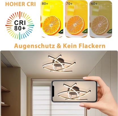 ZMH Deckenlampe LED Deckenleuchte Wohnzimmer - 32W Dimmbar Küchenlampe Schwarz mit Fernbedienung Modern Design Wohnzimmerlampe Metall Schlafzimmerlampe Flur Deckenleuchten für Kinderzimmer Büro