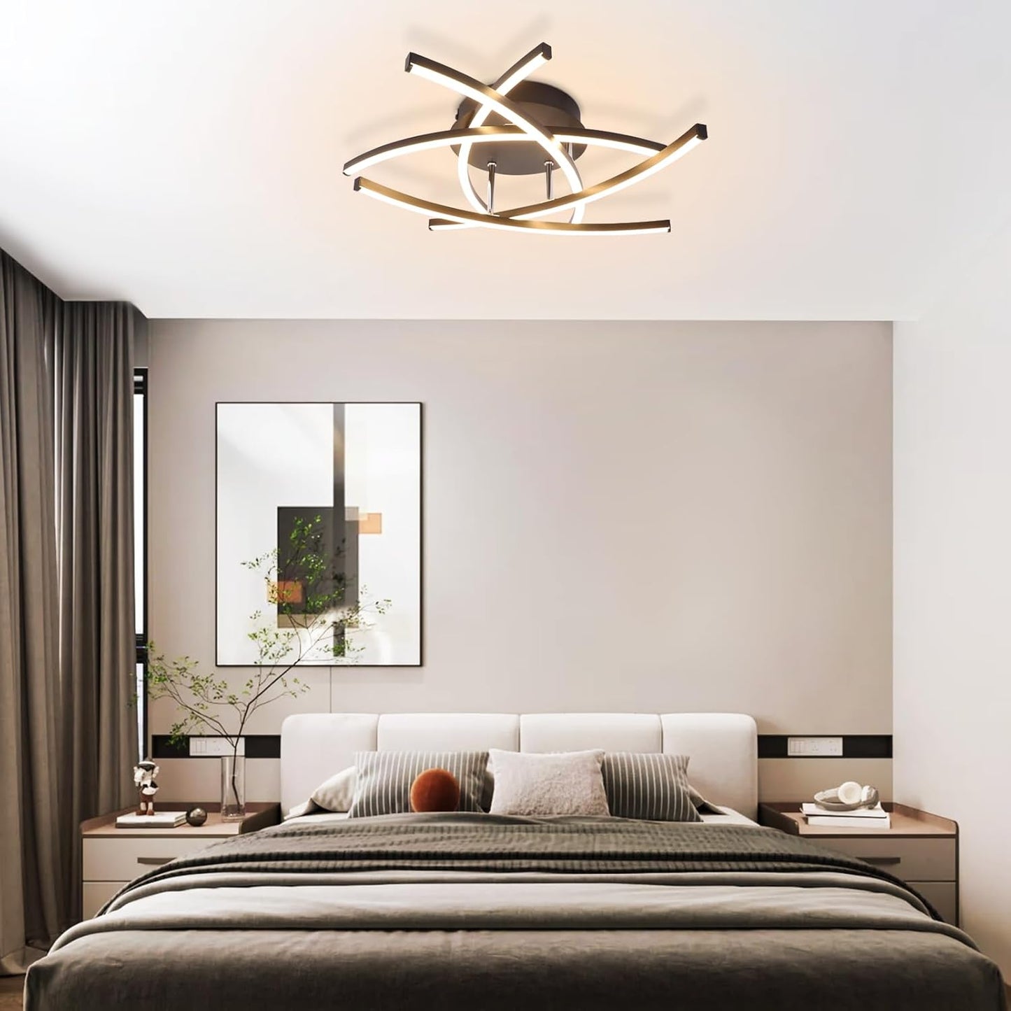 ZMH Deckenlampe LED Deckenleuchte Wohnzimmer - 32W Dimmbar Küchenlampe Schwarz mit Fernbedienung Modern Design Wohnzimmerlampe Metall Schlafzimmerlampe Flur Deckenleuchten für Kinderzimmer Büro