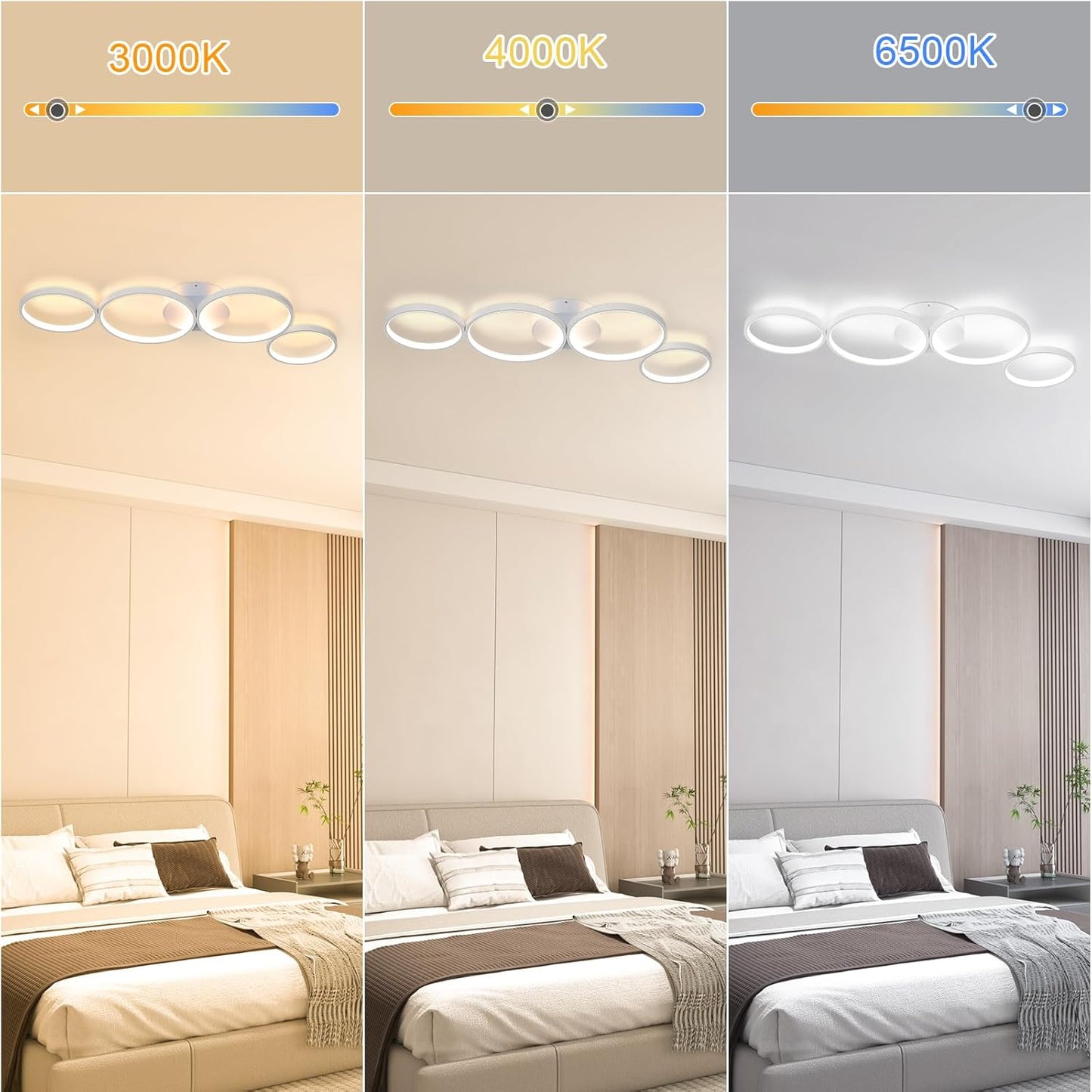ZMH Deckenlampe LED Deckenleuchte Wohnzimmer: 100cm Wohnzimmerlampe Dimmbar 4-Ringen Modern Schlafzimmerlampe 56W Weiß Deckenbeleuchtung mit Fernbedienung Design für Schlafzimmer Büro Küche