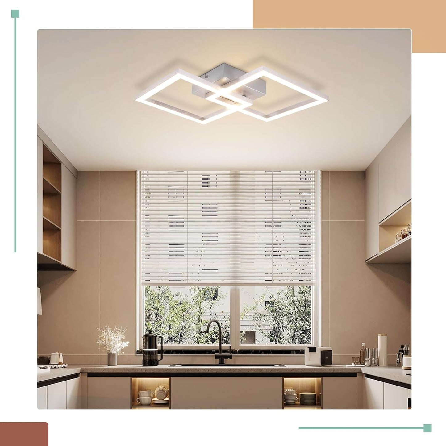 ZMH  Deckenleuchte LED Deckenlampe Wohnzimmer - Modern Design Küchenlampe 24W 3000K Wohnzimmerlampe Flurlampe Warmweiß Schlafzimmerlampe Flur Deckenbeleuchtung Eckig Silber für Esszimmer Büro