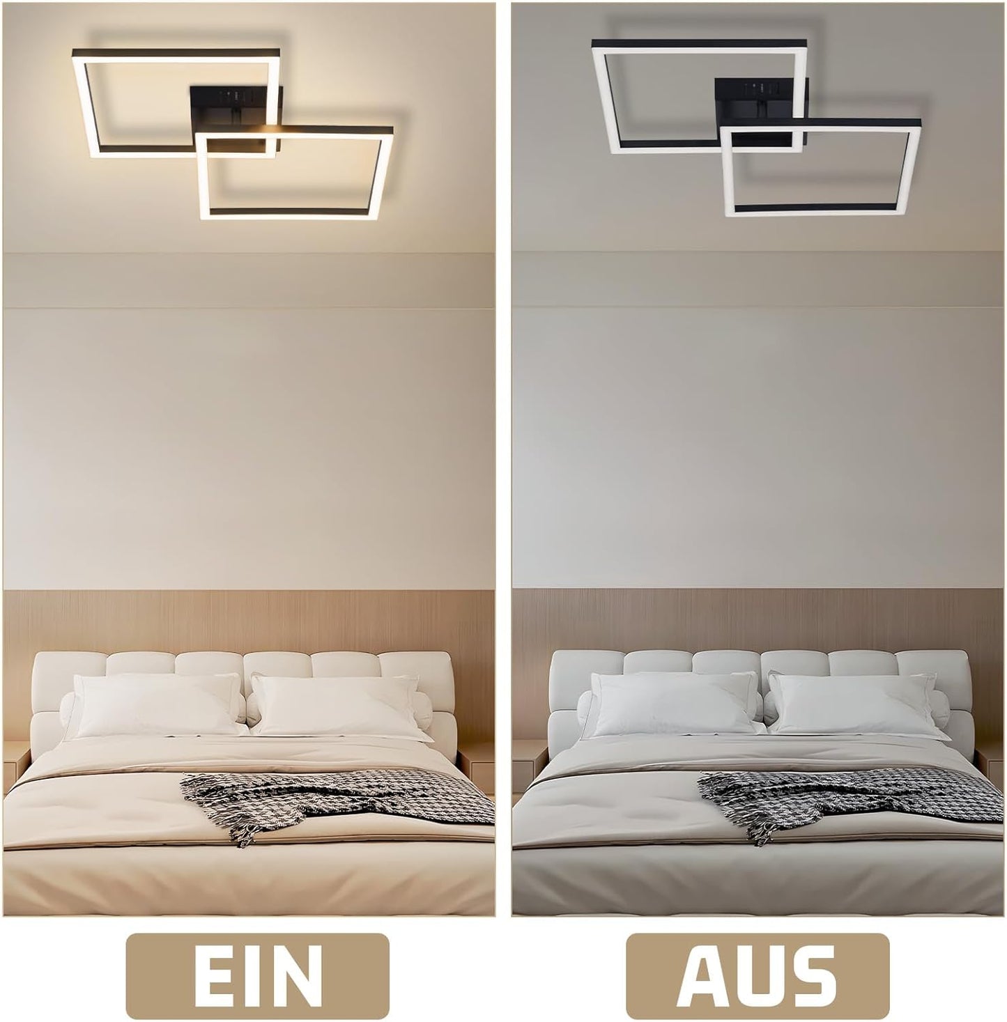 ZMH Deckenlampe LED Deckenleuchte Schlafzimmer - 24W Wohnzimmerlampe Warmweiß Küchenlampe Modern Esszimmerlampe Schwarz Eckig Deckenleuchten für Wohnzimmer Kinderzimmer