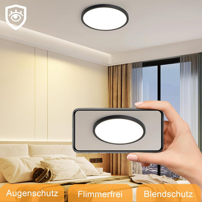 ZMH Deckenlampe LED Deckenleuchte Badezimmer - Ø30cm Badezimmerlampe Dimmbar Schwarz Rhombenplatte Badlampe Flach Rund Flurlampe 24W Küchenlampe Schlafzimmerlampe für Küche Flur Bad Schlafzimmer