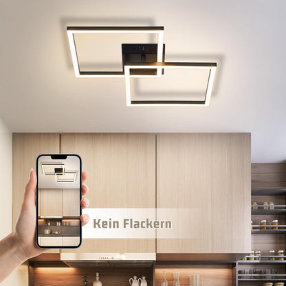 ZMH Deckenlampe LED Deckenleuchte Schlafzimmer - 24W Wohnzimmerlampe Warmweiß Küchenlampe Modern Esszimmerlampe Schwarz Eckig Deckenleuchten für Wohnzimmer Kinderzimmer