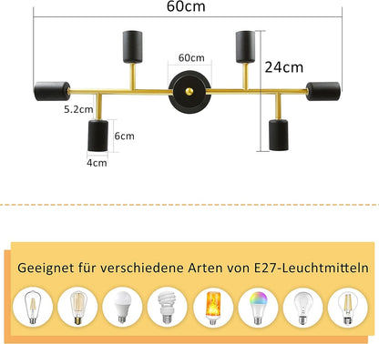 ZMH Deckenlampe Schwarz Deckenleuchte Kronleuchter Hängelampe Vintage 6 Flammig Wohnzimmerlampe E27 Industrial Schlafzimmerlampe Retro für Wohnzimmer Esszimmer Flur Restaurant Hotel Café