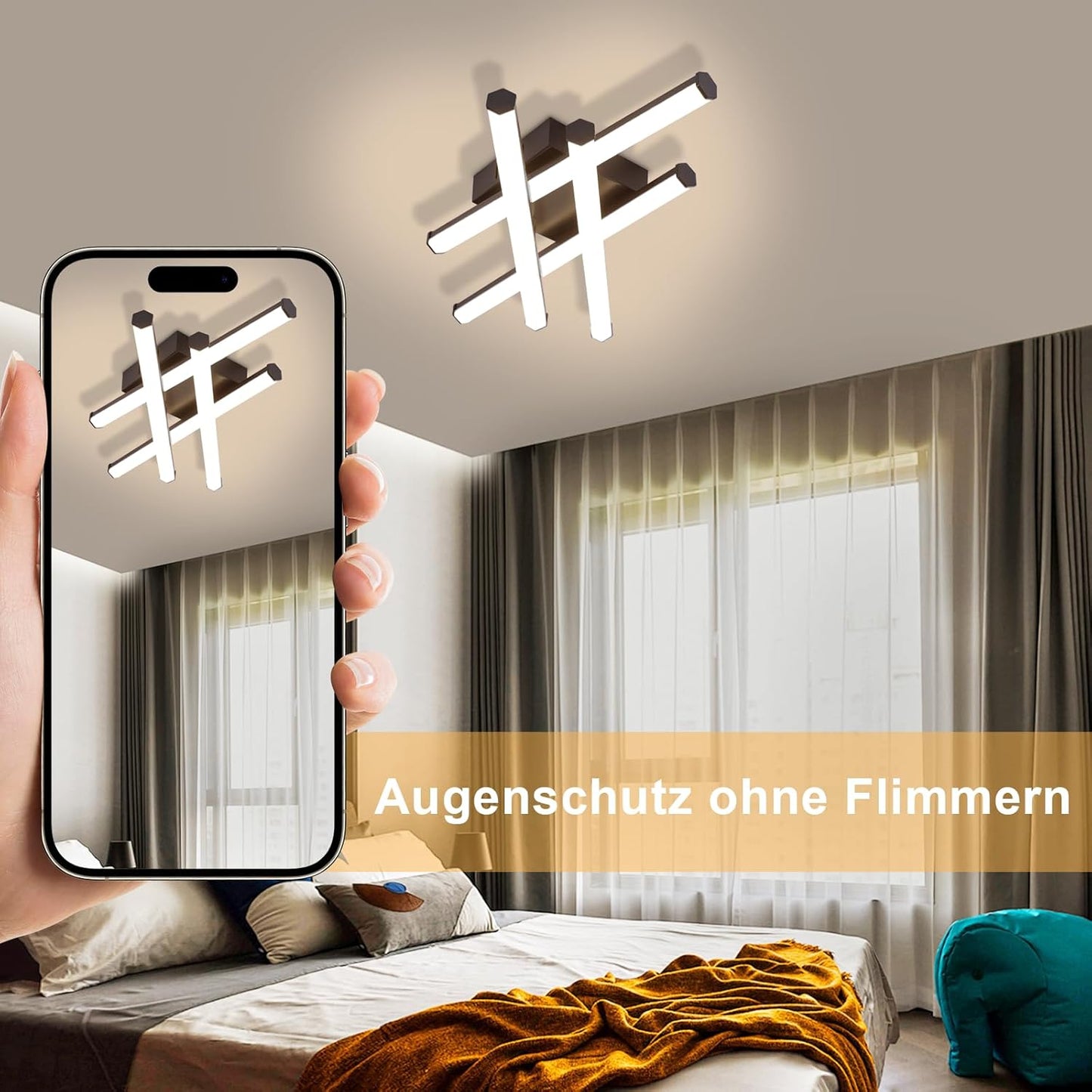 ZMH  LED Deckenlampe Wohnzimmer Deckenleuchte Schlafzimmer: Modern Wohnzimmerlampe Schwarz 24W Schlafzimmerlampe Innen Design Küchenlampe 3000K Warmweiß Licht Deckenbeleuchtung für Flur Küche