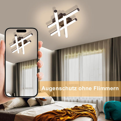 ZMH  LED Deckenlampe Wohnzimmer Deckenleuchte Schlafzimmer: Modern Wohnzimmerlampe Schwarz 24W Schlafzimmerlampe Innen Design Küchenlampe 3000K Warmweiß Licht Deckenbeleuchtung für Flur Küche