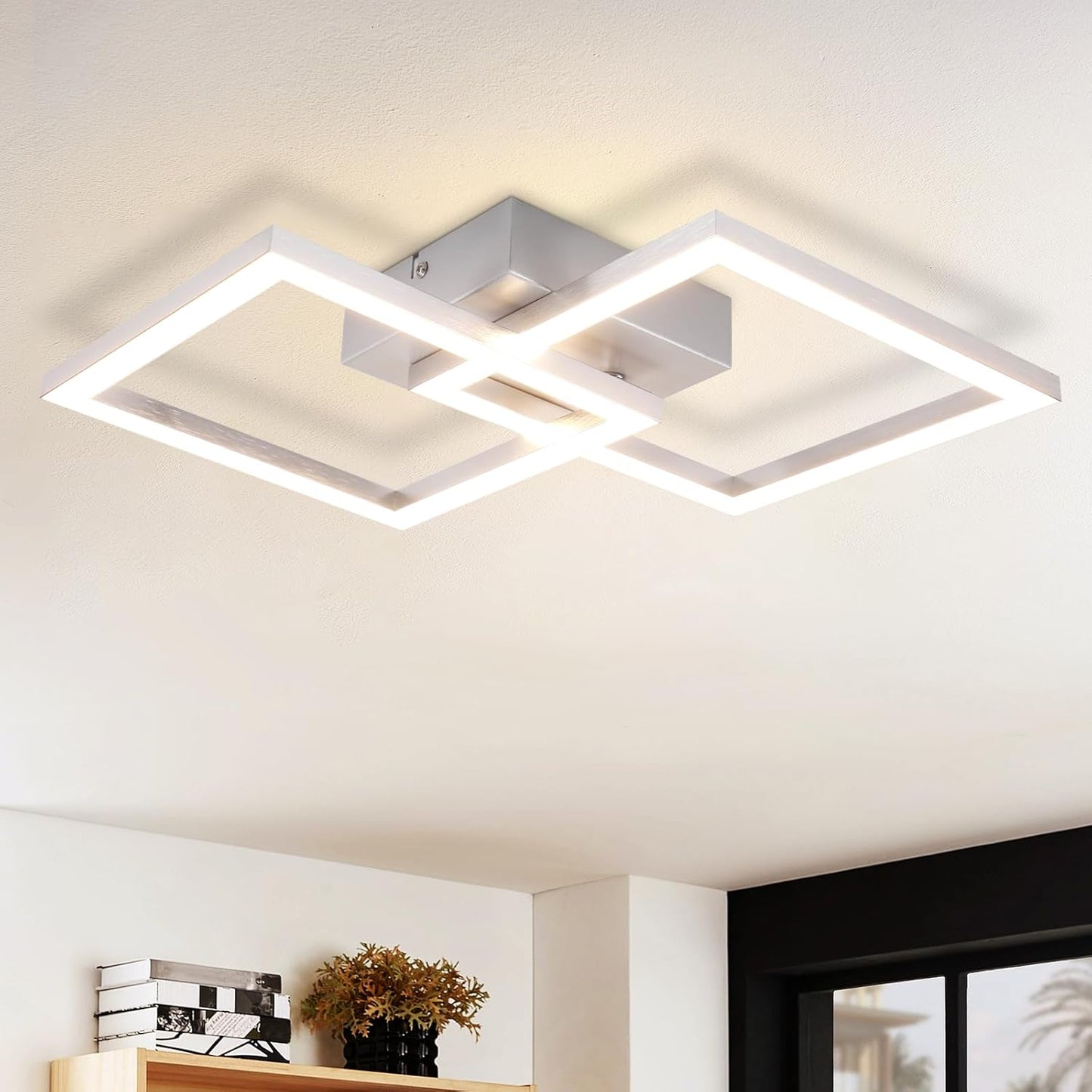 ZMH Deckenlampe LED Deckenleuchte Wohnzimmer - Modern Design Küchenlampe 24W Wohnzimmerlampe Flurlampe Warmweiß Schlafzimmerlampe Flur Deckenbeleuchtung Eckig Silber für Kinderzimmer Büro