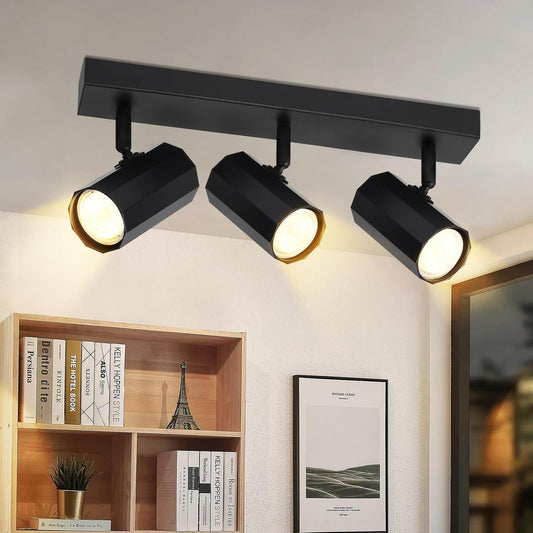 ZMH Deckenstrahler 3 Flammig Schwarz - Deckenspots Retro GU10 Wohnzimmerlampe Vintage MAX. 25W 350¡ã Schwenkbar Metall f¨¹r K¨¹che Esszimmer Schlafzimmer Ohne Leuchtmittel