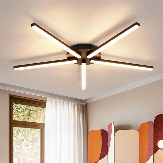 ZMH Deckenlampe LED Deckenleuchte Wohnzimmer - 24W K¨¹chenlampe Schwarz 63.3CM Wohnzimmerlampe Modern 5 flammig Design Flurlampe Warmwei? Flur Kristall Schlafzimmerlampe f¨¹r K¨¹che Schlafzimmer