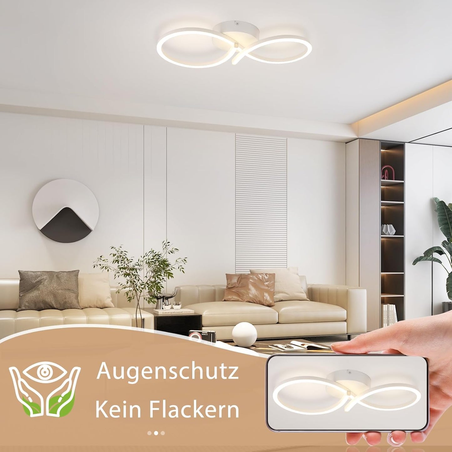 ZMH Deckenleuchte LED Deckenlampe Schlafzimmer - 24W Küchenlampe Moderne Kreative Design Wohnzimmerlampe 3000K Warmweiß Flurlampe Schlafzimmerlampe Weiß Deckenlampen für Esszimmer Kinderzimmer