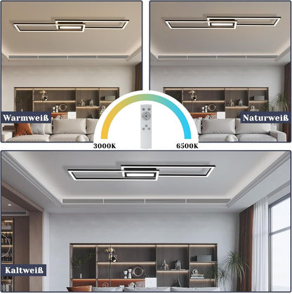 ZMH Deckenlampe LED Deckenleuchte Schlafzimmer- 2 Schwarz Rahmen Deckenbeleuchtung 102CM Modern Wohnzimmerlampe Dimmbar mit Fernbedienung Esszimmerlampe 36W Rechteckig Design für Küche Flur
