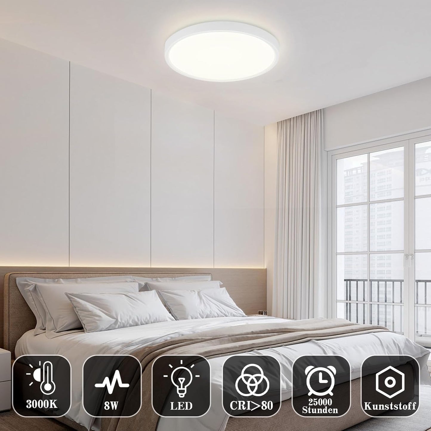 ZMH Deckenlampe LED Deckenleuchte Schlafzimmer - Schlafzimmerlampe Flach Küchenlampe Ø22cm Badlampe Rund 15W Badezimmer Deckenbeleuchtung Badezimmerlampe 4000K Flurlampe IP44 für Küche Flur Bad