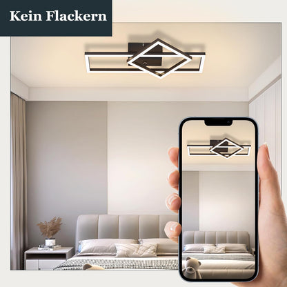 ZMH Deckenlampe LED Deckenleuchte Schwarz - 20W Wohnzimmerlampe Warmweiß Küchenlampe Modern Design Schlafzimmer Lampe Eckig Deckenbeleuchtung für Flur Küche Büro