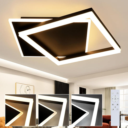 ZMH Deckenlampe LED Deckenleuchte Schlafzimmer - Schwarz Wohnzimmerlampe dimmbar 42W Modern Schlafzimmerlampe mit Fernbedienung eckig Deckenbeleuchtung aus Acryl f¨¹r Wohnzimmer K¨¹che Esszimmer