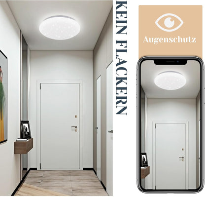 ZMH Deckenlampe LED Deckenleuchte Schlafzimmer - Küchenlampe Decke Kinderzimmerlampe Sternhimmel Ø25cm Neutralweiß 12W 4000K Deckenbeleuchtung Flur Rund Flurlampe für Kinderzimmer Wohnzimmer