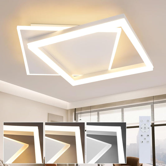 ZMH Deckenlampe LED Deckenleuchte Wohnzimmer - Schlafzimmerlampe Dimmbar mit Fernbedienung 42W Wohnzimmerlampe Modern Design K¨¹chenlampe Eckig Schlafzimmer Deckenbeleuchtung Wei? aus Acryl f¨¹r K¨¹che