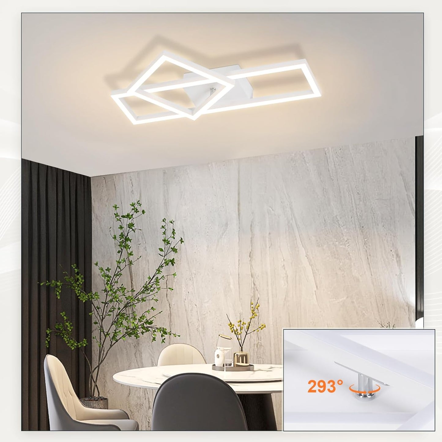 ZMH Deckenlampe LED Deckenleuchte Wohnzimmer - 20W Modern Design Küchenlampe Warmweiß Schlafzimmerlampe Eckig Deckenbeleuchtung Weiß für Schlafzimmer Flur Büro
