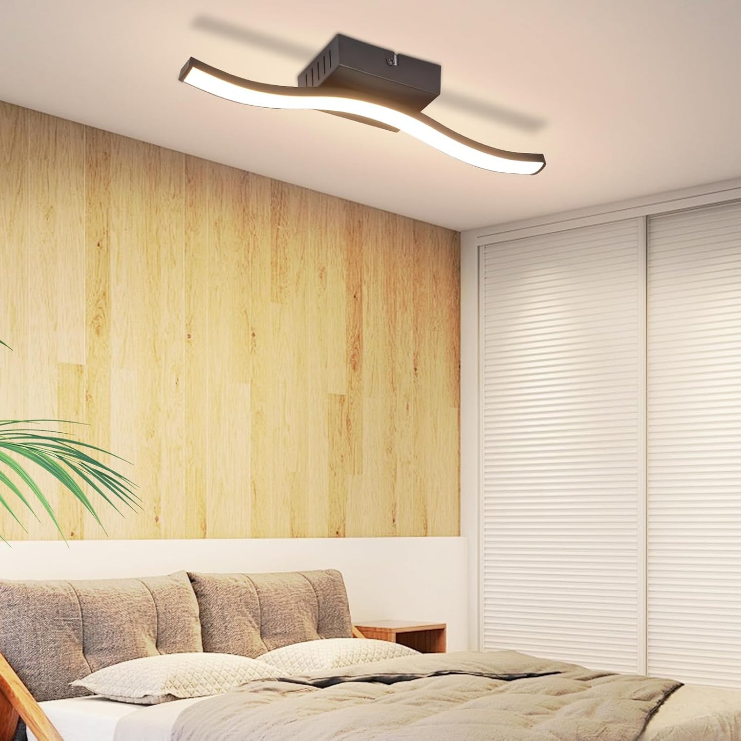 ZMH Deckenlampe LED Schlafzimmer Deckenleuchte Wohnzimmer: Modern Schlafzimmerlampe Schwarz 6W Küchenlampe Innen Wellen Design Wohnzimmerlampe 3000K Warmweiß Deckenbeleuchtung für Küche Flur