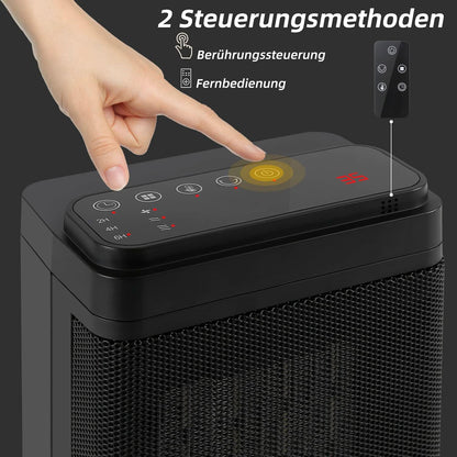 Heizlüfter, energiesparend und leise, mit Thermostat – Keramikheizung, 1500 W, elektrische Heizung, PTC-Elektroheizung mit Fernbedienung, 12-Stunden-Timer, Überhitzungs- und Kippschutz, 70°-Oszillation