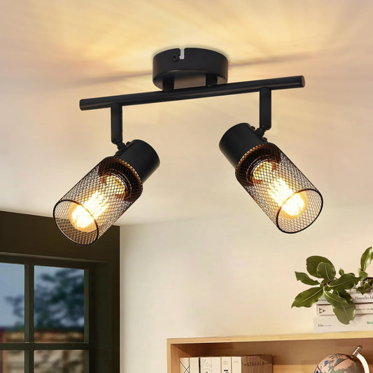 ZMH Deckenleuchte 2 Flammig Deckenstrahler Schwarz - Deckenlampe Spot Metall Industrial Schwenkbar 330¡ãE27 LED f¨¹r Flur Gang Wohnzimmer Schlafzimmer esszimmer Eingangst¨¹r Ohne Leuchtmittel