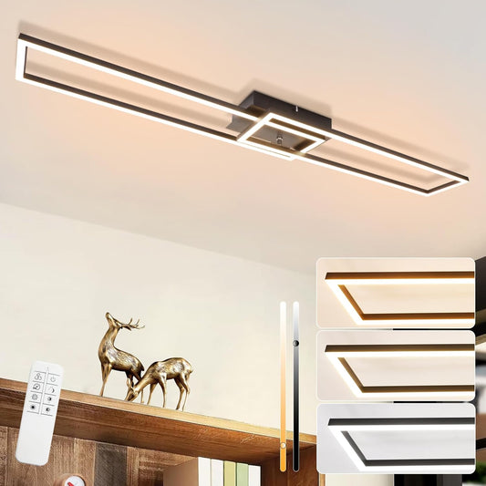 ZMH Deckenlampe LED Deckenleuchte Schlafzimmer- 2 Schwarz Rahmen Deckenbeleuchtung 102CM Modern Wohnzimmerlampe Dimmbar mit Fernbedienung Esszimmerlampe 36W Rechteckig Design f¨¹r K¨¹che Flur