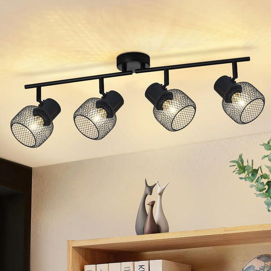 ZMH Deckenstrahler Schwarz Metall Deckenleuchte - Deckenlampe 4 Flammig Schwenkbar 330¡ãStrahler LED E27 Innen f¨¹r Wohnzimmer esszimmer Schlafzimmer K¨¹che Kinderzimmer Max.25W Ohne Leuchtmittel