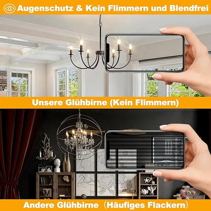 ZMH 6 Stück LED E14 Glühbirne Leuchtmittel: Warmweiß Lampe kerze 4W 2700K Filament Birne Retro Edison C35 Glühlampe Vintage Light Bulb Glas Energiesparlampe - Nicht Dimmbar