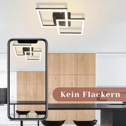 ZMH Deckenlampe LED Deckenleuchte Küche: 24W 4000K Küchenlampe Schwarz Wohnzimmerlampe Modern Design Flurlampe Neutralweiß Schlafzimmerlampe Eckig Deckenbeleuchtung für Wohnzimmer Flur
