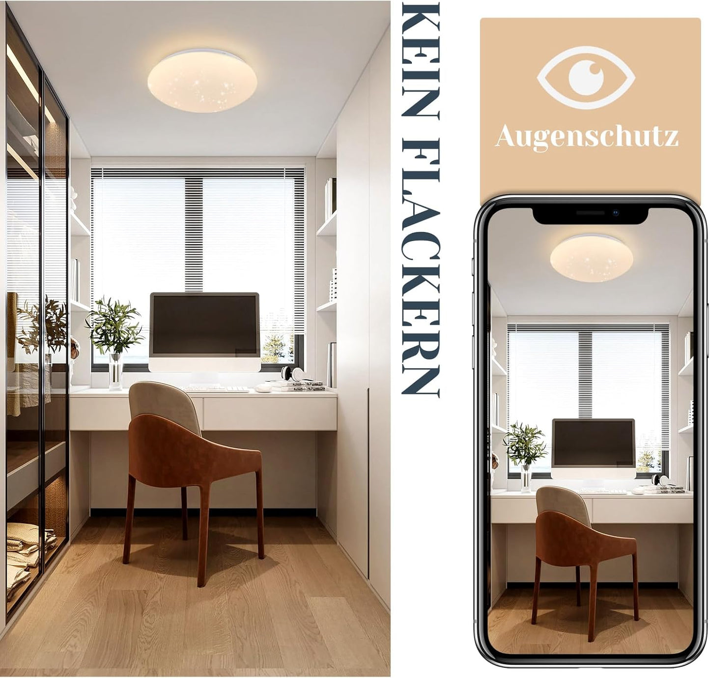 ZMH Deckenlampe LED Deckenleuchte Schlafzimmer - Ø25cm Flurlampe Decke 12W Küchenlampe Sternenhimmel Warmweiß 3000K Rund Deckenbeleuchtung für Flur Kinderzimmer Esszimmer