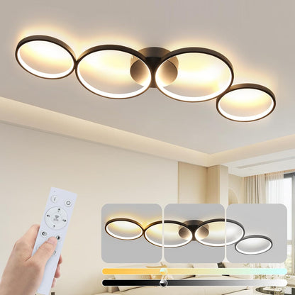LED Dimmbar Deckenlampe Modern Wohnzimmerlampe 4 Flammig in Ringoptik, 55W Weiß/Schwarz Innen Deckenleuchte aus Aluminium Dekorative Kronleuchter für Schlafzimmer Wohnzimmer Büro Arbeitszimmer, 88cm ZMH-Lichtstein