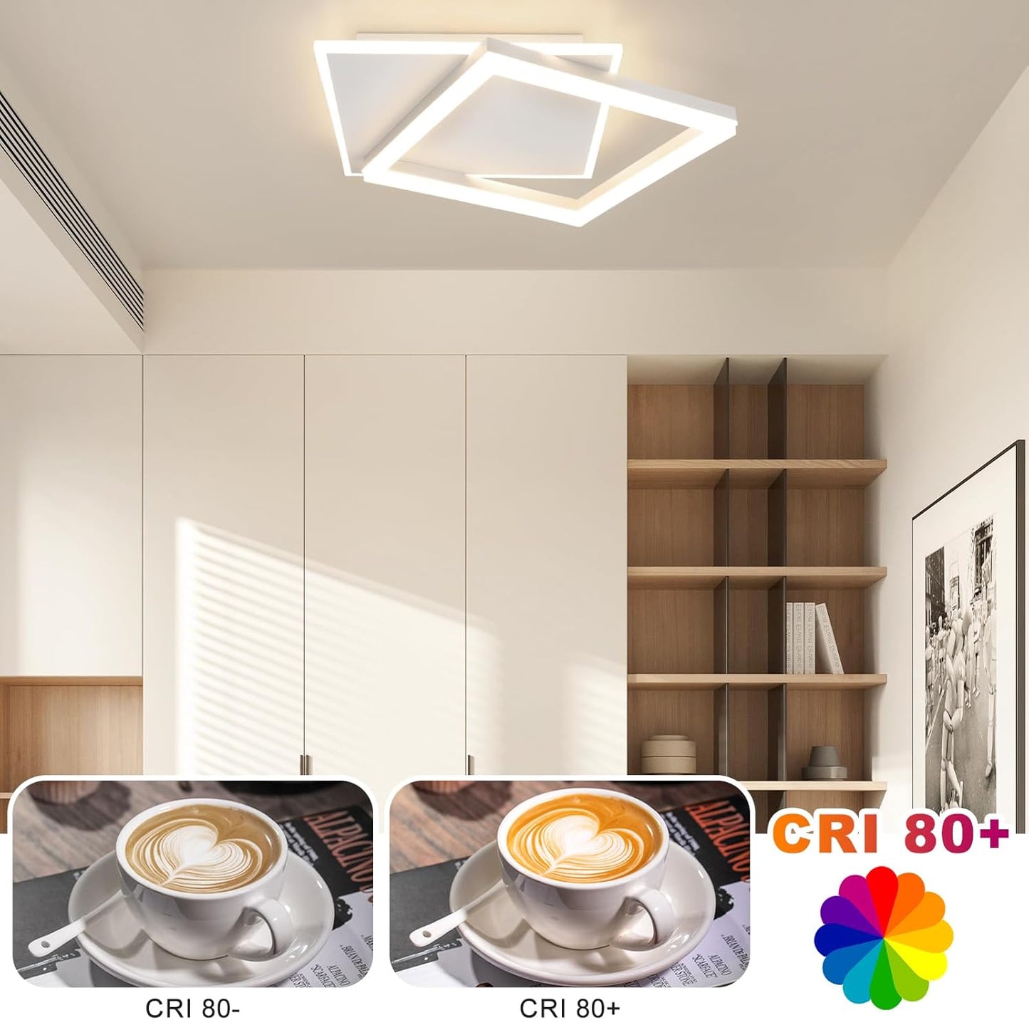 ZMH Deckenlampe LED Deckenleuchte Wohnzimmer - Schlafzimmerlampe Dimmbar mit Fernbedienung 42W Wohnzimmerlampe Modern Design Küchenlampe Eckig Schlafzimmer Deckenbeleuchtung Weiß aus Acryl für Küche