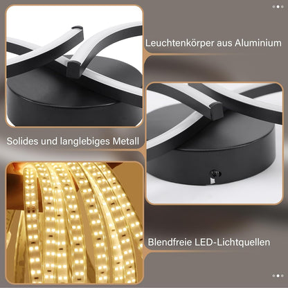 ZMH Deckenlampe LED Deckenleuchte Wohnzimmer - 24W Wohnzimmerlampe Modern Kreative Design Schwarz Küchenlampe 3000K Warmweiß Schlafzimmerlampe Flur Metall Deckenleuchten für Küche Büro