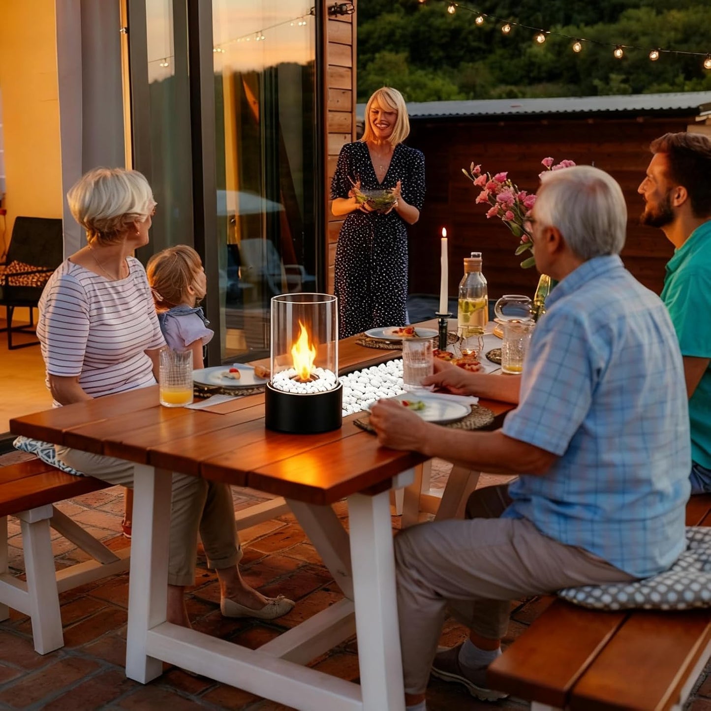 Tischkamin Ethanol Set – Tragbare Tischfeuerstelle mit Deko-Steinen – Dekorativer Innenfeuerstelle Kleine Feuerschale Heizung Edelstahl Ethanolfeuer Geeignet für Zuhause Balkon Garten Camping
