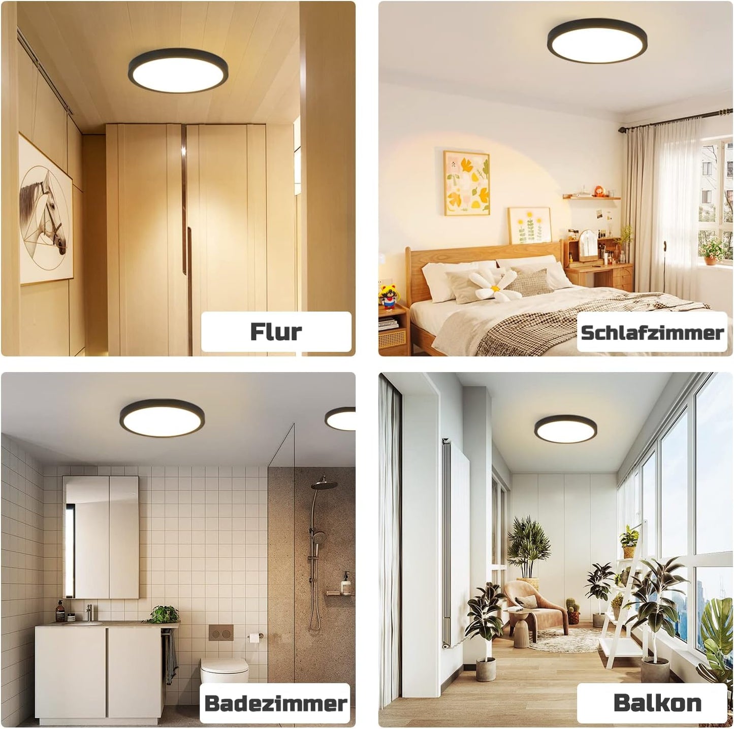 ZMH Deckenlampe LED Deckenleuchte Flach - Schlafzimmerlampe 23cm Schlafzimmer Kinderzimmer Deckenbeleuchtung 4000K Badlampe IP44 Küchenlampe Quadratisch Badezimmerlampe 18W für Badezimmer Küche Flur
