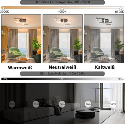ZMH  Deckenlampe LED Deckenleuchte Wohnzimmer - 32W Dimmbar Wohnzimmerlampe Modern Design Schwarz Küchenlampe mit Fernbedienung Schlafzimmerlampe Flur Metall Deckenleuchten für Küche Esszimmer