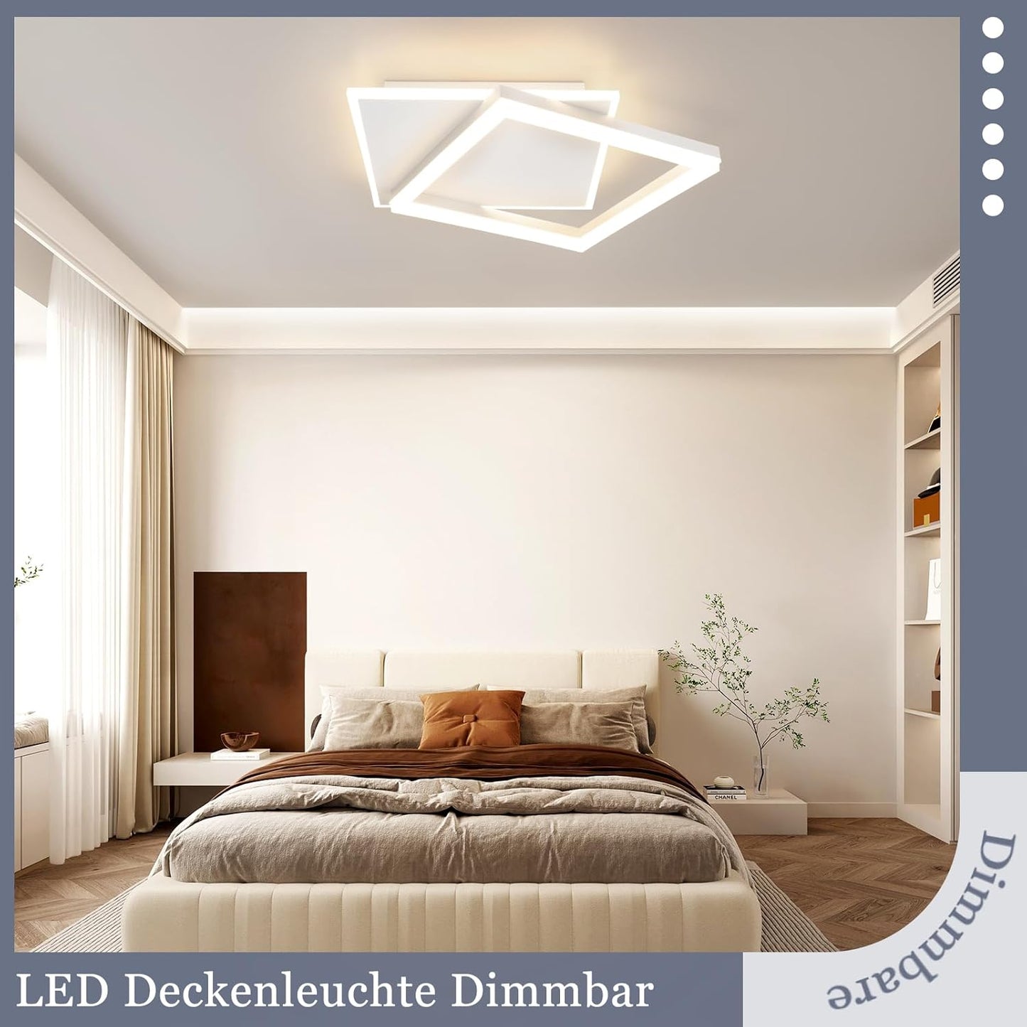 ZMH Deckenlampe LED Deckenleuchte Wohnzimmer - Schlafzimmerlampe Dimmbar mit Fernbedienung 42W Wohnzimmerlampe Modern Design Küchenlampe Eckig Schlafzimmer Deckenbeleuchtung Weiß aus Acryl für Küche