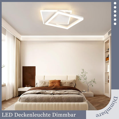 ZMH Deckenlampe LED Deckenleuchte Wohnzimmer - Schlafzimmerlampe Dimmbar mit Fernbedienung 42W Wohnzimmerlampe Modern Design Küchenlampe Eckig Schlafzimmer Deckenbeleuchtung Weiß aus Acryl für Küche