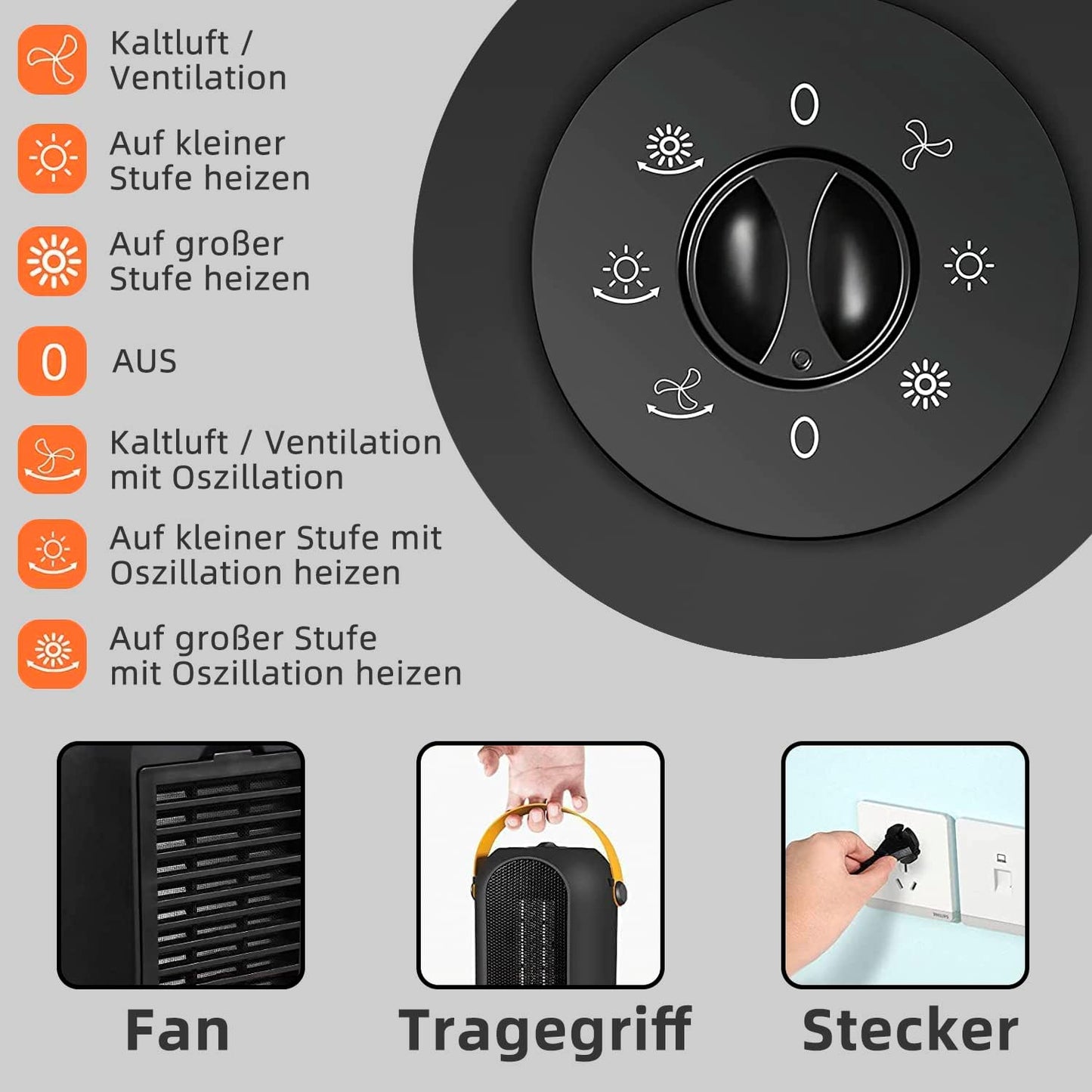 ZMH Heizlüfter, energiesparendes Heizen, leise – PTC-Keramik-Heizlüfter, Heizgerät, 1200 W, Heizstrahler, Innen-Badezimmer, elektrische Heizung mit Überhitzungsschutz, tragbare elektrische Heizung, Badezimmer