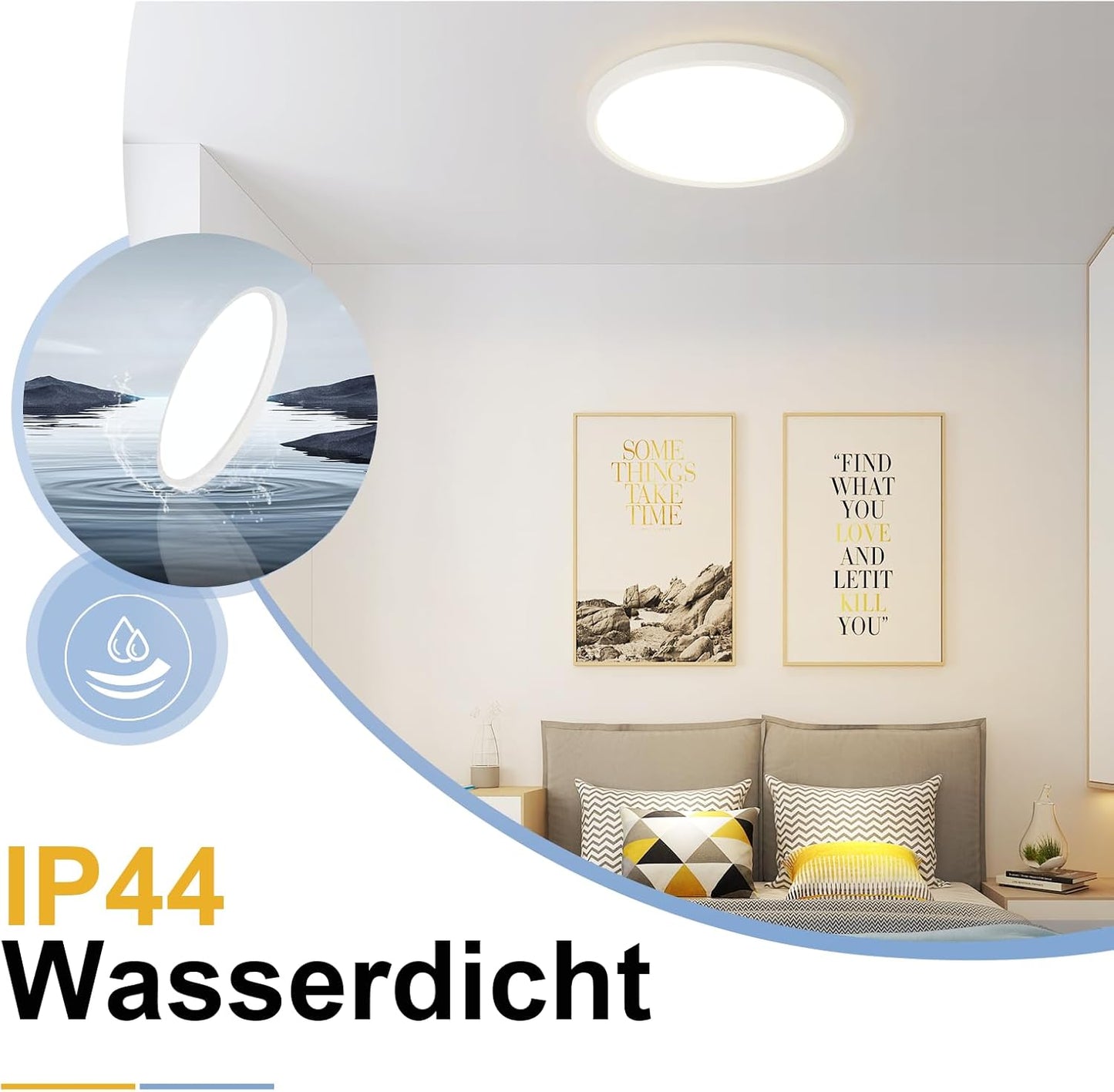 ZMH Deckenlampe LED Deckenleuchte Badezimmer - Badezimmerlampe Flach Ø30cm Schlafzimmerlampe Rund Küchenlampe Schlafzimmer Weiß Deckenbeleuchtung 24W Flurlampe 3000K Badlampe für Bad Küche Flur